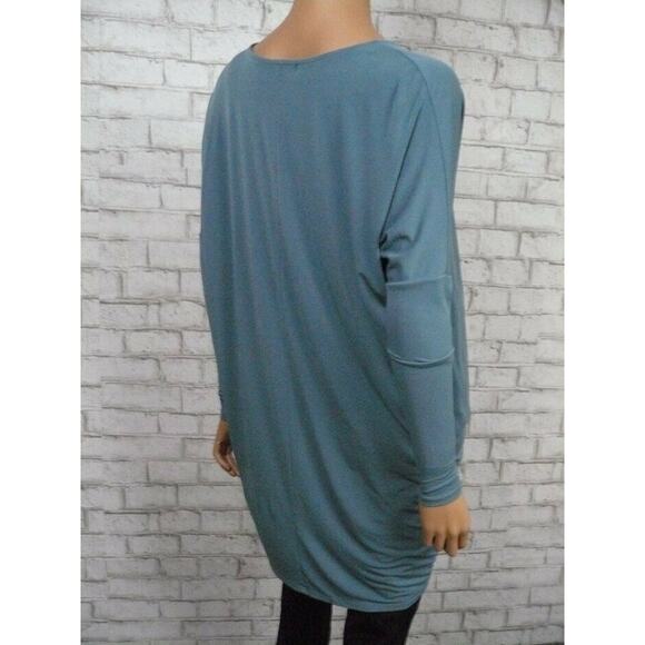 $65 Noir Dusty Teal Twist Front High Low Hem Vneck Loose Fit Tunic Top XS NEW - Picture 3 of 7
